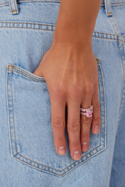 Кольцо-дорожка двойная с камнем (серебро-розовый)